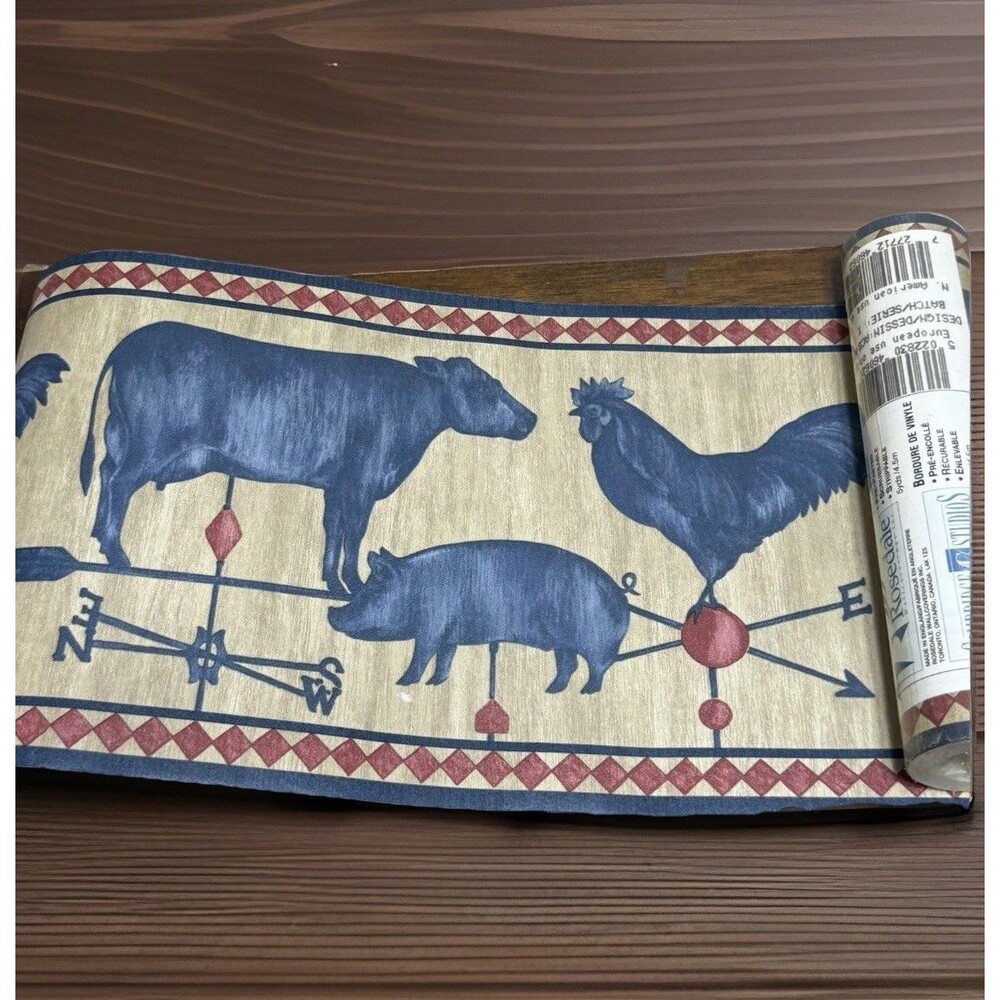 Rosedale Farmhouse Prepasted Wall Boarder Country Pig Cow Chicken 2 Rolls 1 NIP